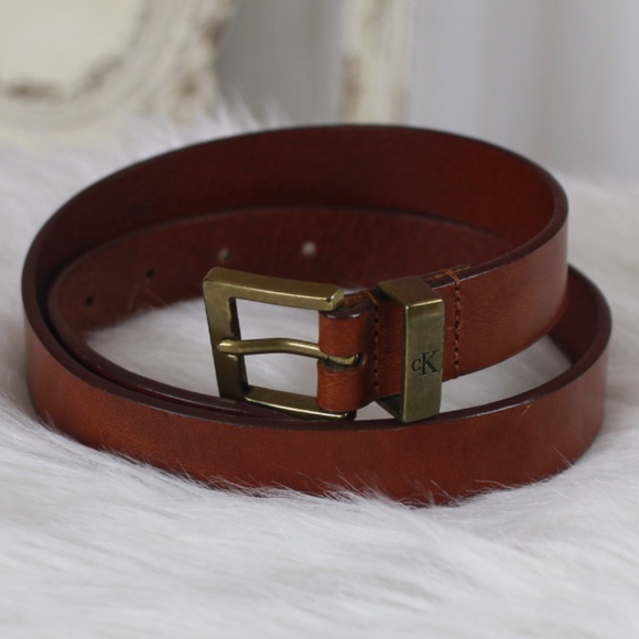 Calvin Klein Accessories - Calvin Klein Brown Brass Leather Belt
